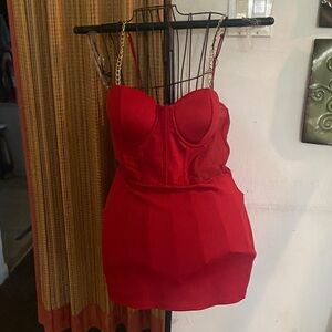 Say What? Red Bustier Dress with Chain Straps